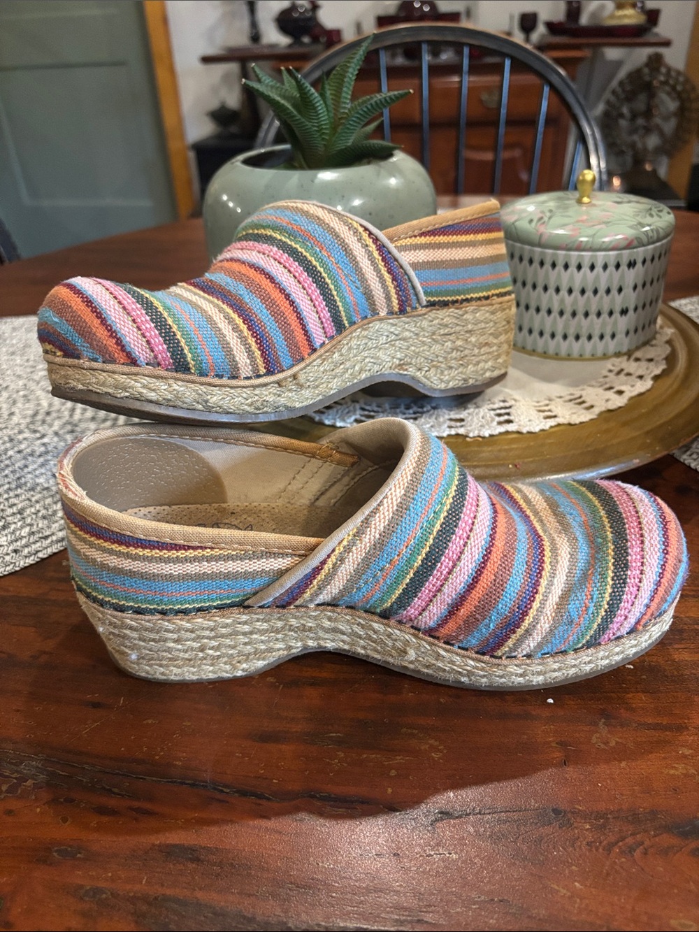 Dansko Multicolor Stripe Espadrille Clogs